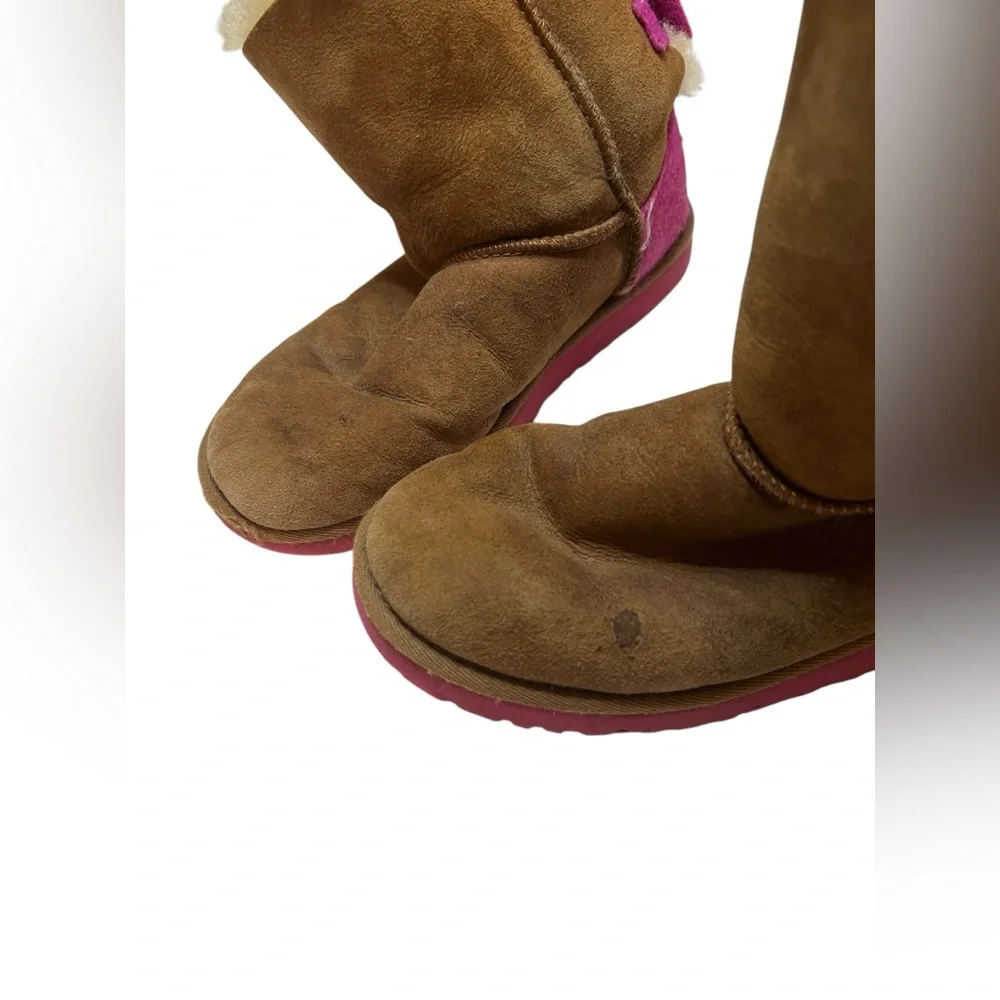 Coquette Ribbon Y2K Style UGG K Bailey Bow Cozy Sheepskin Boots w/ magenta bows